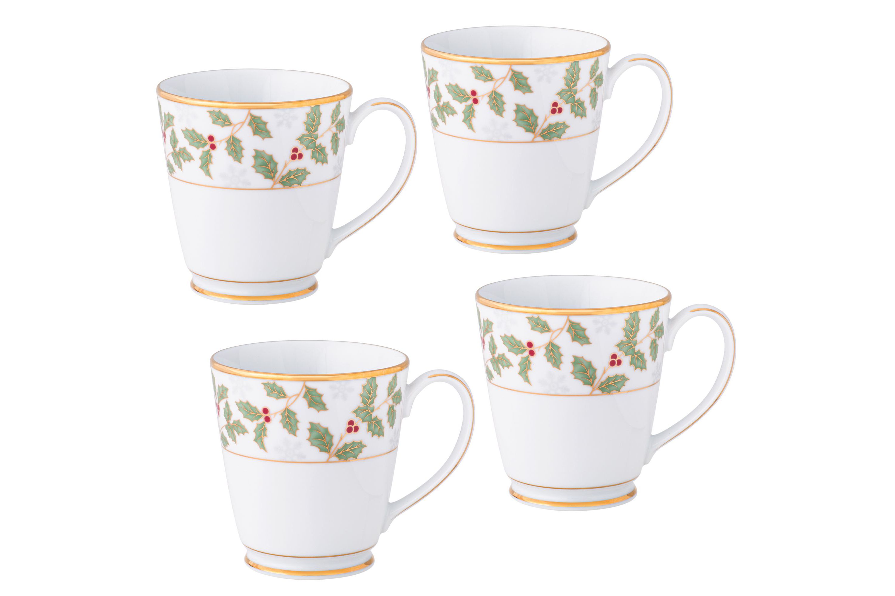 Holly & Berry Gold Set Of 4 Mugs, 12 Oz.