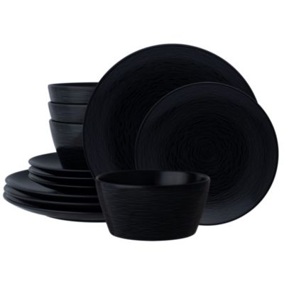 Noritake Colorscapes 12-Piece Coupe Dinnerware Set, Service For 4, Black