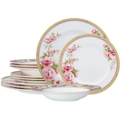 Noritake Hertford 12-Piece Dinnerware Set, Service for 4, Pink