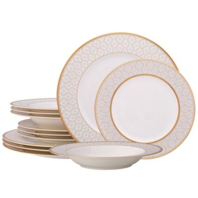 Noritake Noble Pearl 12-Piece Dinnerware Set, Service for 4, Gold