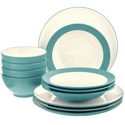Noritake Colorwave 12 Piece Coupe Dinnerware Set, Service for 4, Turquoise