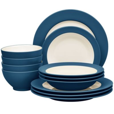 Noritake Colorwave 12 Piece Rim Dinnerware Set, Service for 4, Blue