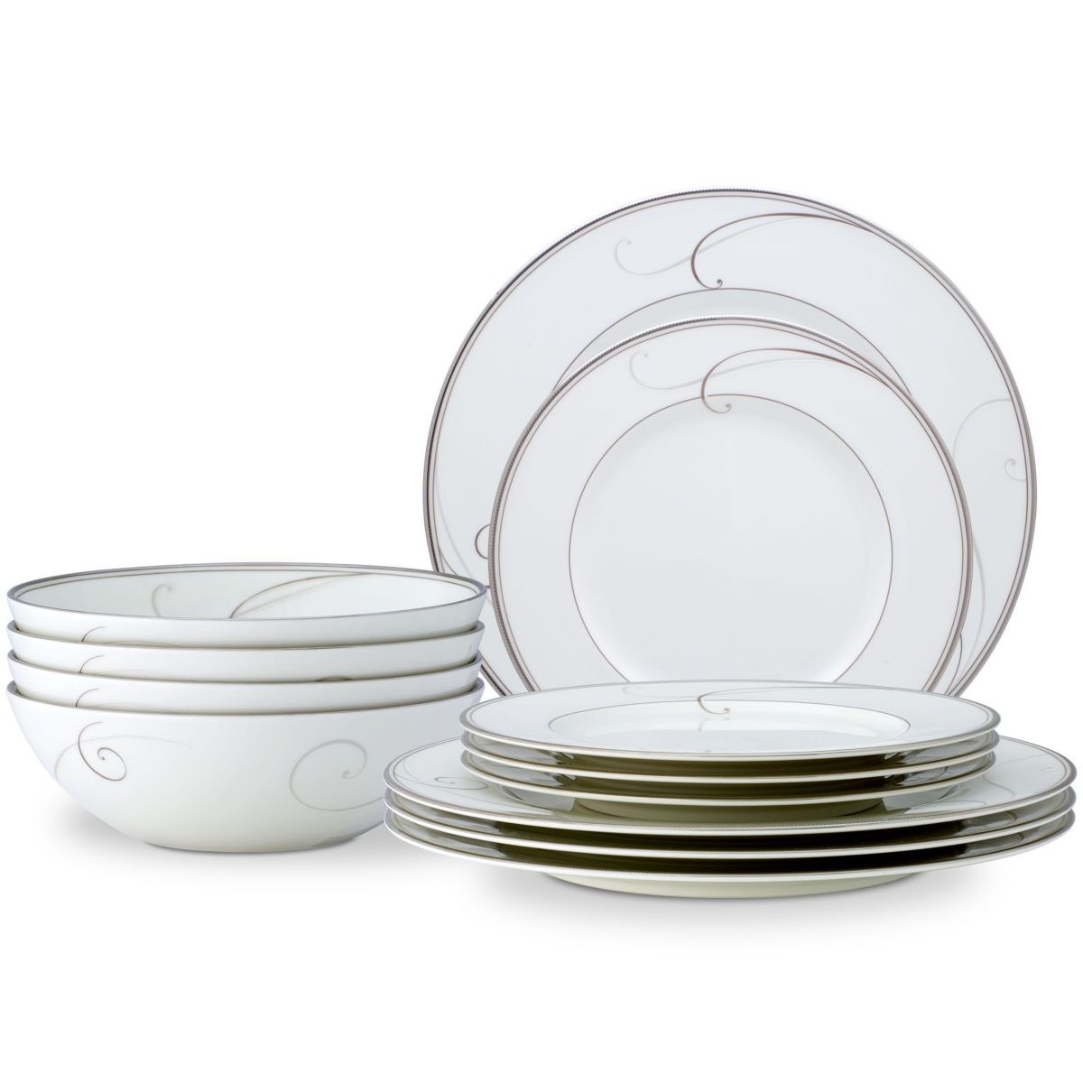 Platinum Wave 12-Piece Dinnerware Set, Service For 4