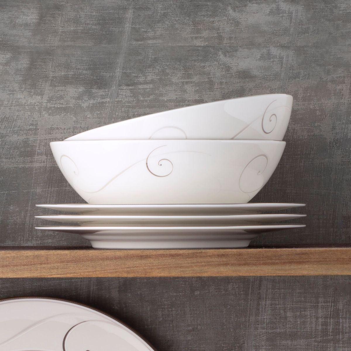 Platinum Wave 12-Piece Dinnerware Set, Service For 4