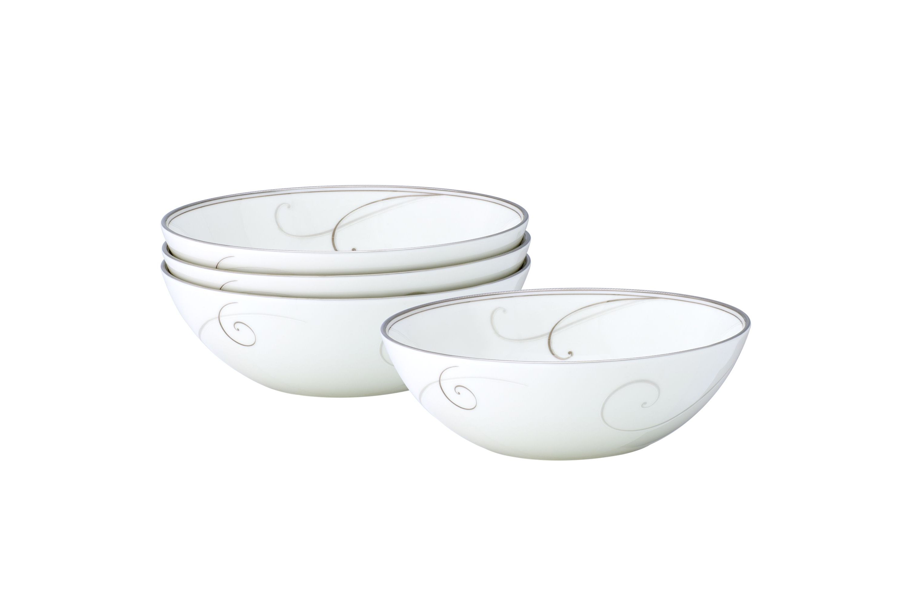 Platinum Wave Set Of 4 Cereal Bowls, 7-3/4", 36 Oz.