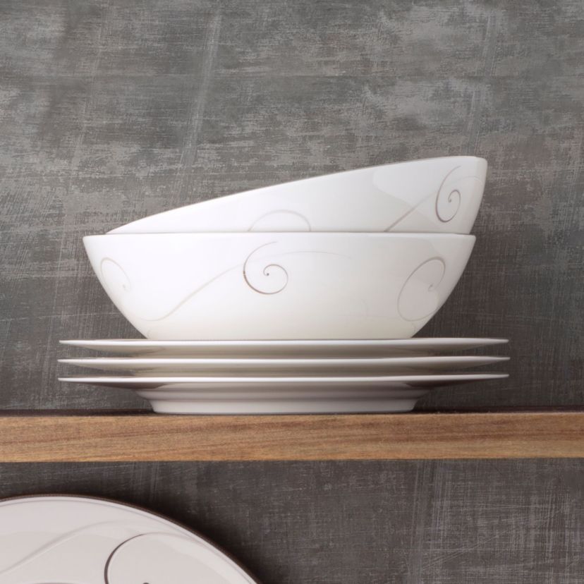 Platinum Wave Set Of 4 Cereal Bowls, 7-3/4", 36 Oz.