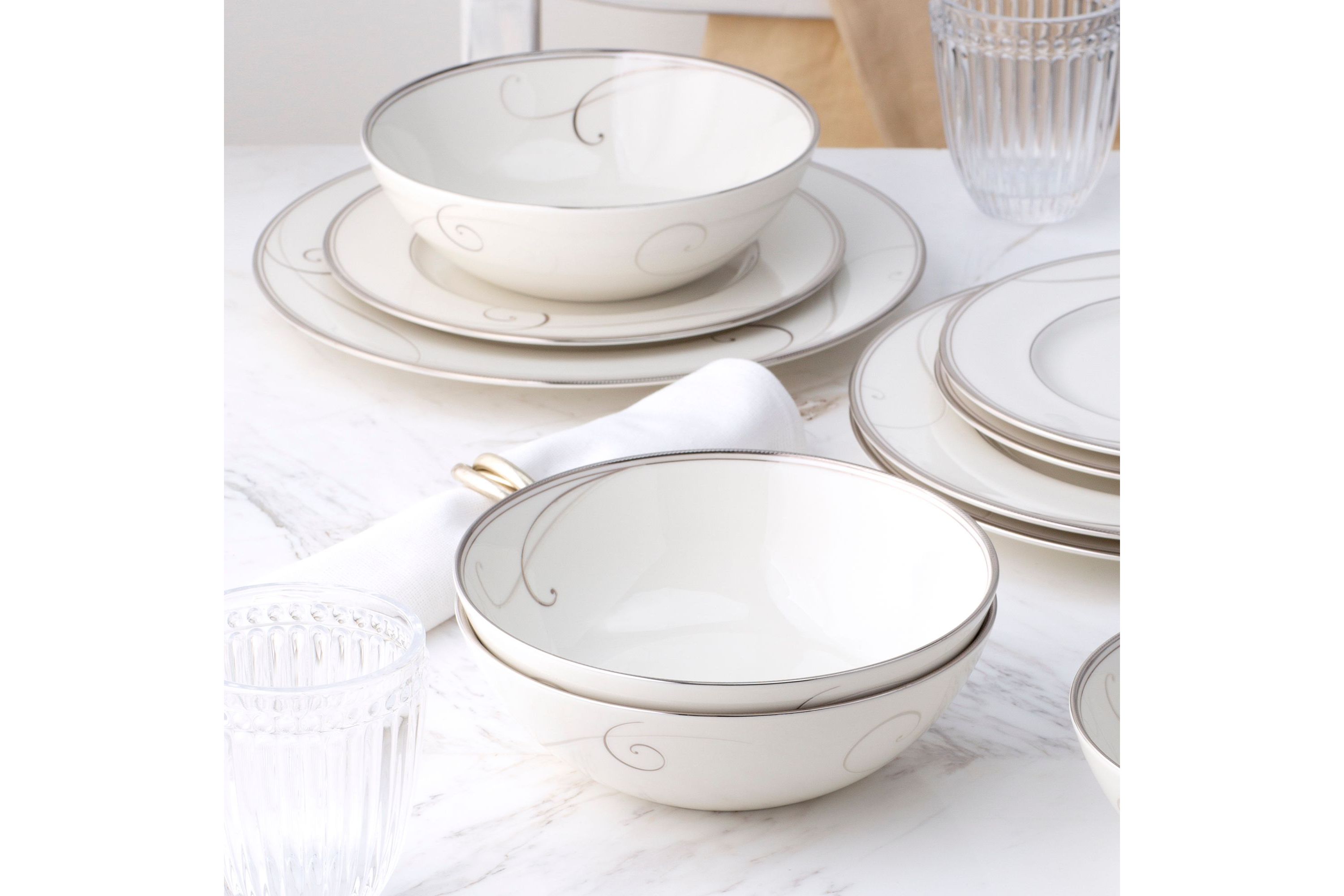 Platinum Wave Set Of 4 Cereal Bowls, 7-3/4", 36 Oz.