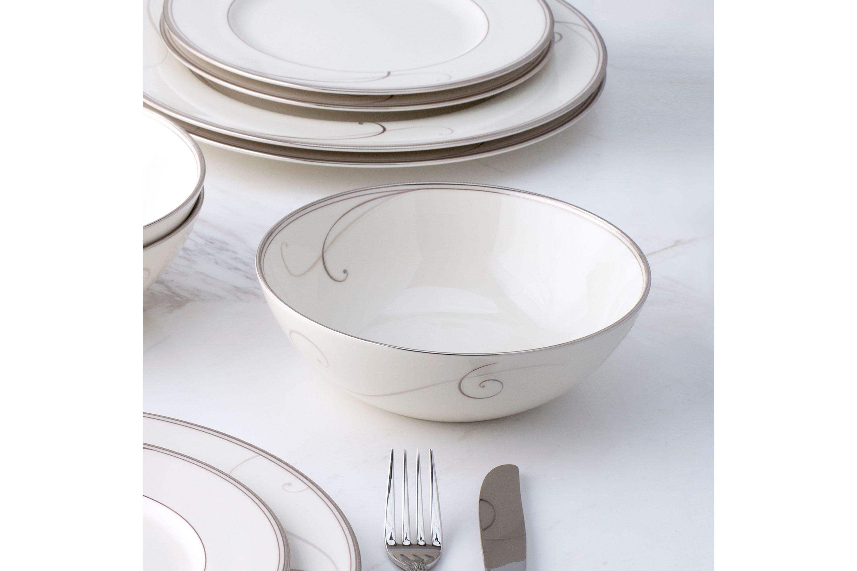 Platinum Wave Set Of 4 Cereal Bowls, 7-3/4", 36 Oz.