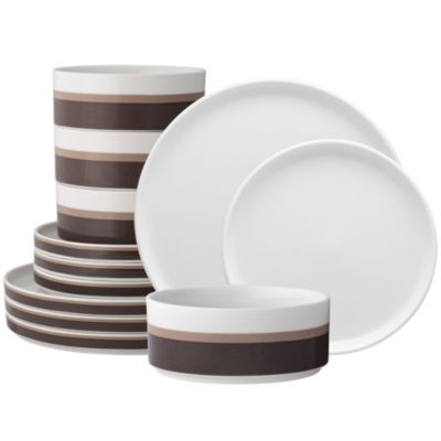 Noritake Colorstax Stripe 12-Piece Dinnerware Set, Service for 4, Brown