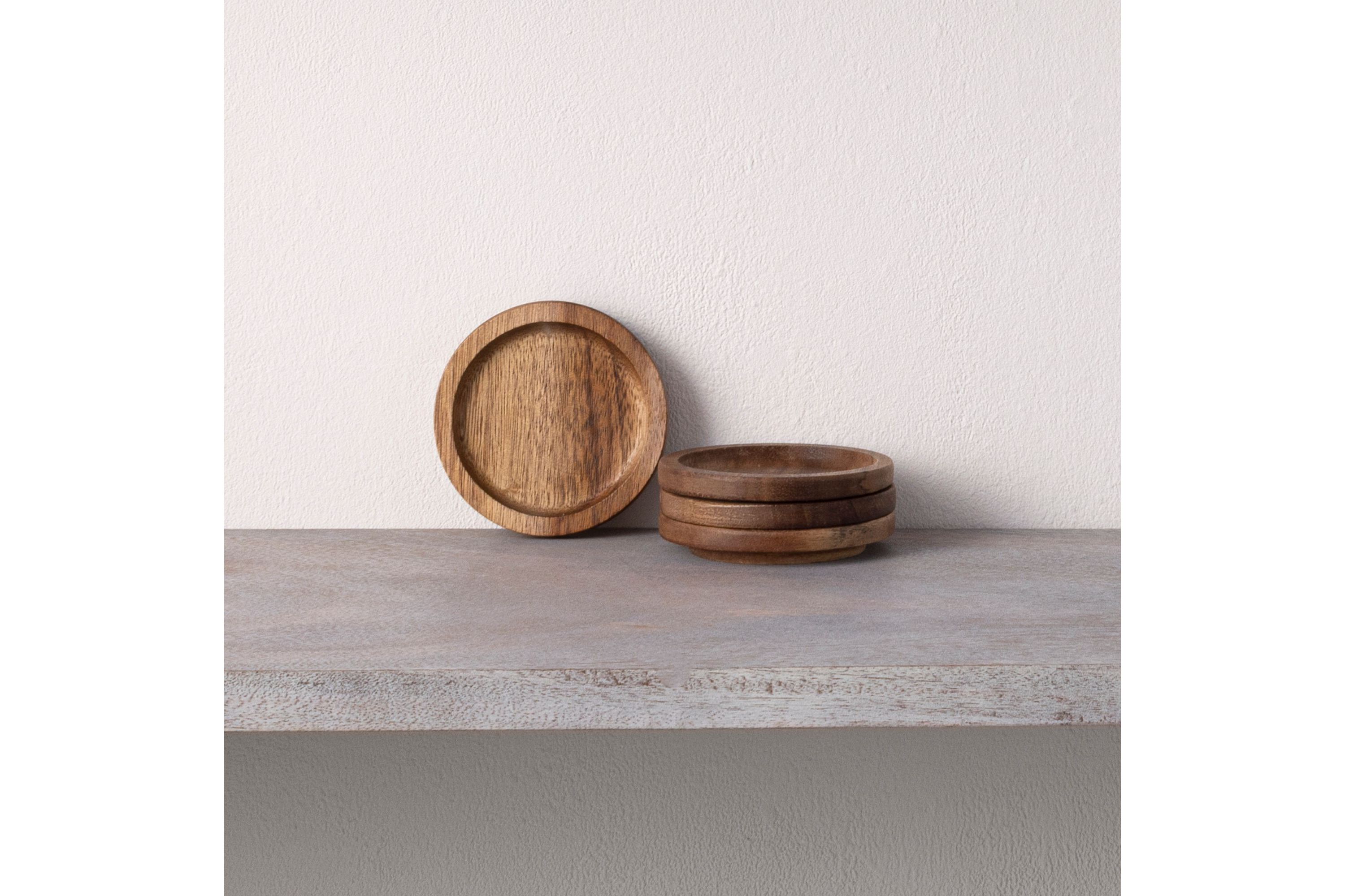 Kona Wood Set Of 4 Coasters, 3-3/4"