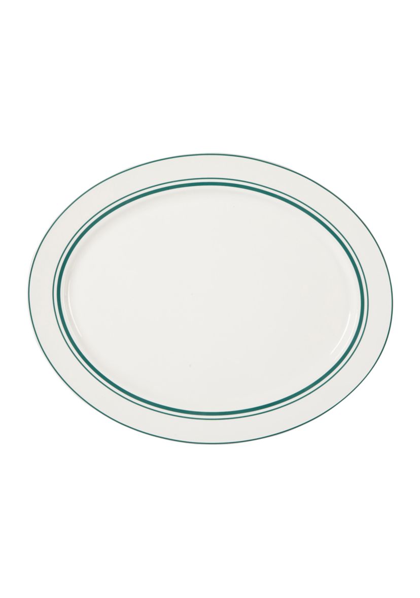 14" Oval Platter With Green Band