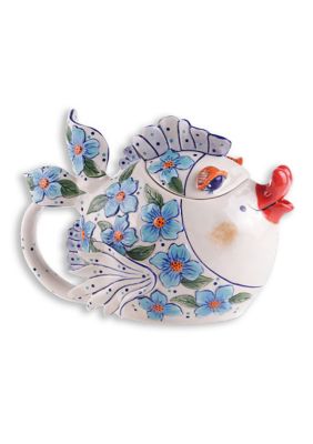 Floral Fish Blue Teapot