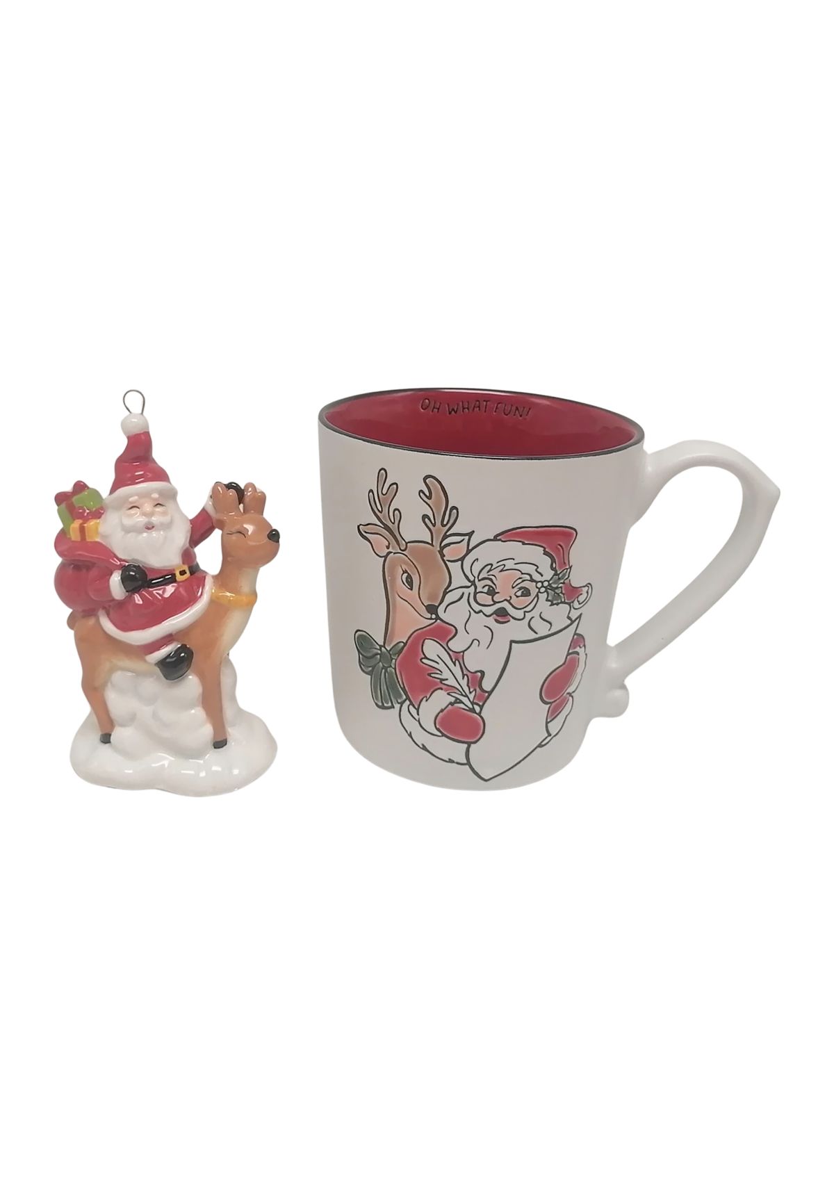 Santa on Reindeer Mug and Ornament Set