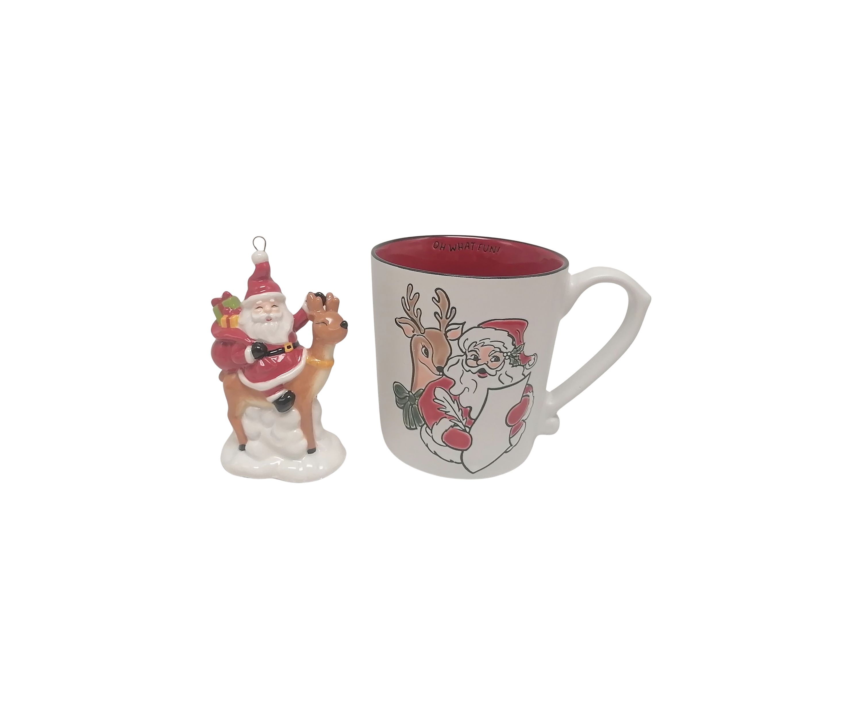 Santa on Reindeer Mug and Ornament Set