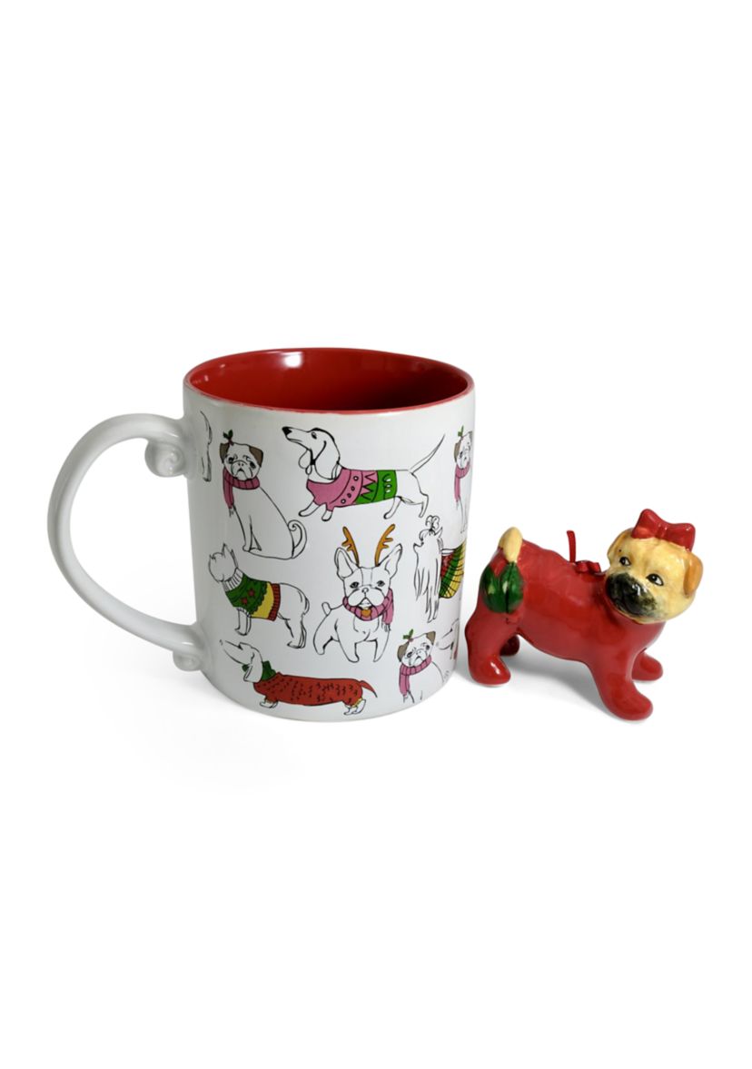 Holiday Dogs Ceramic Mug and Ornament Gift Set