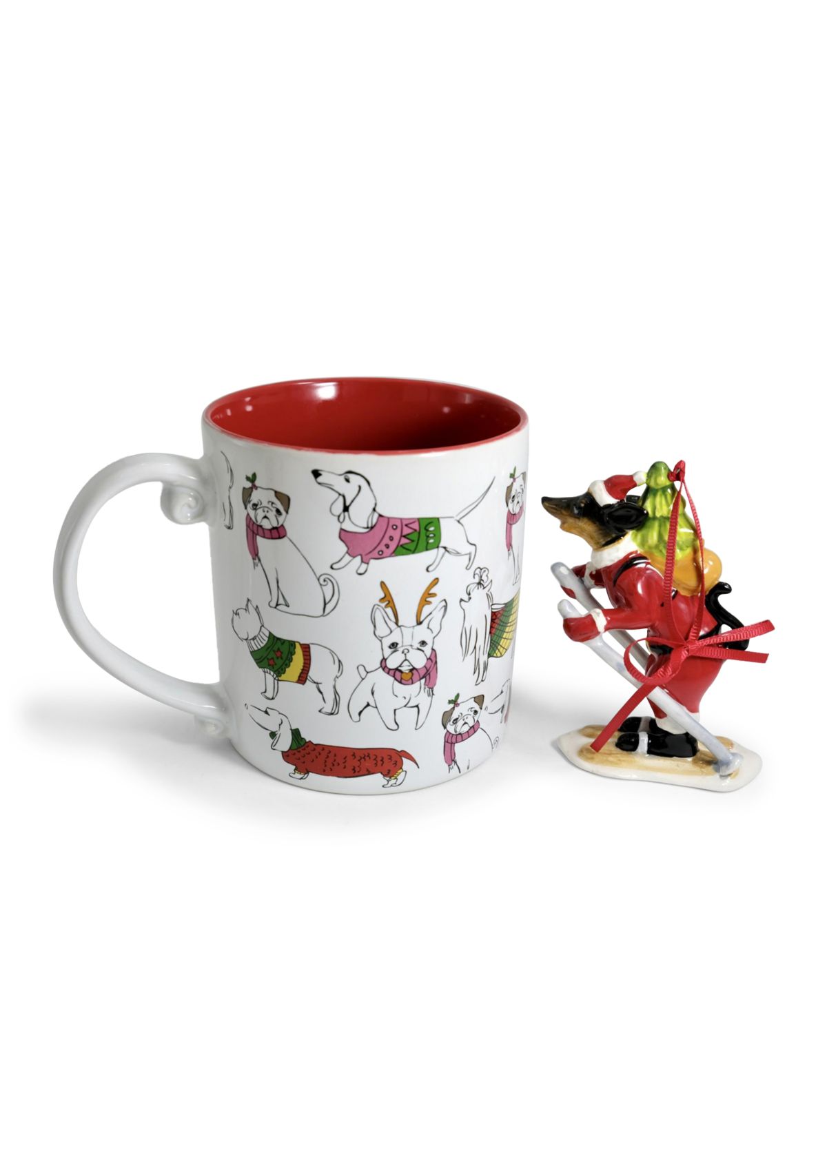 Skiing Dogs Ceramic Mug and Ornament Gift Set