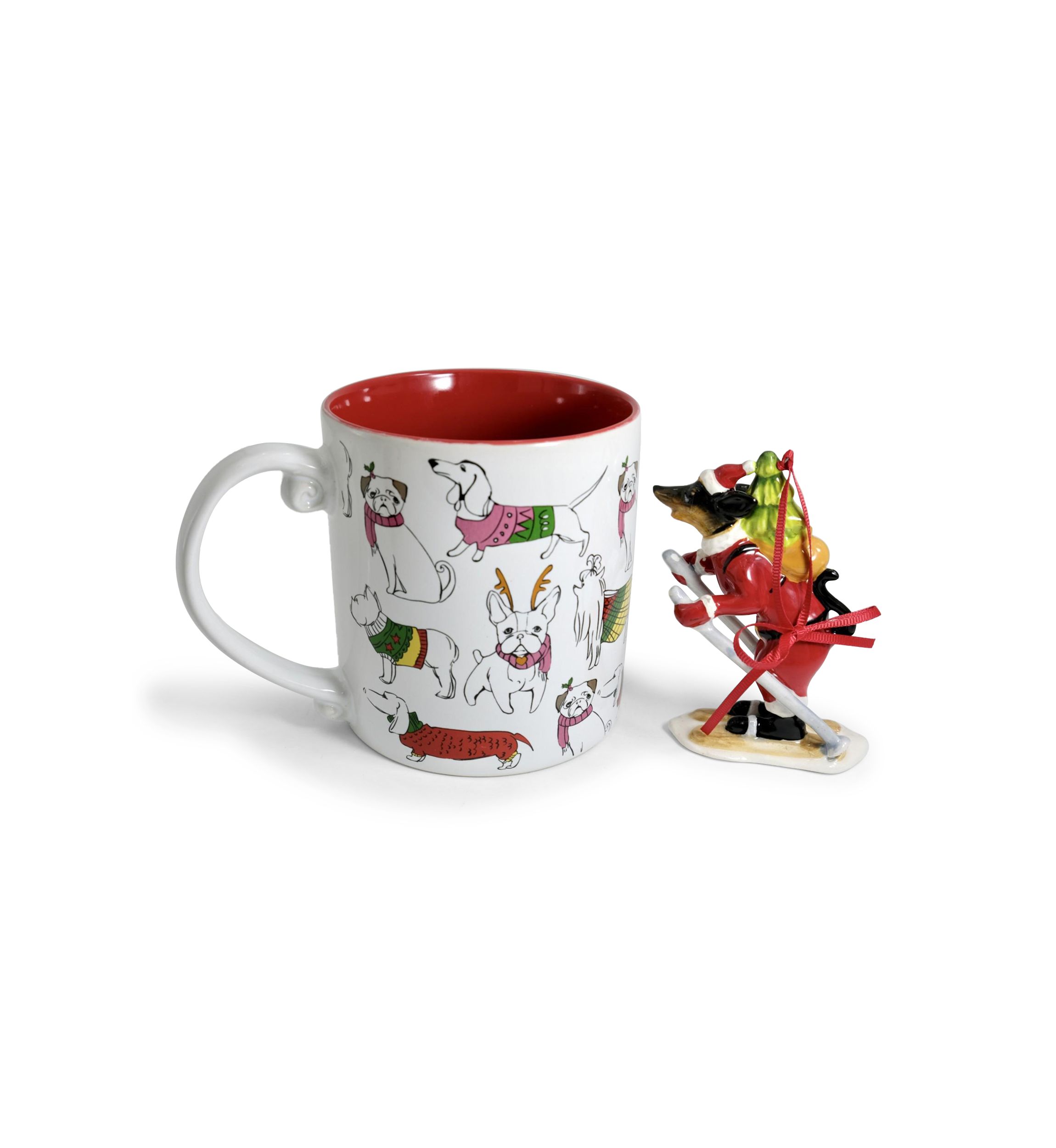 Skiing Dogs Ceramic Mug and Ornament Gift Set