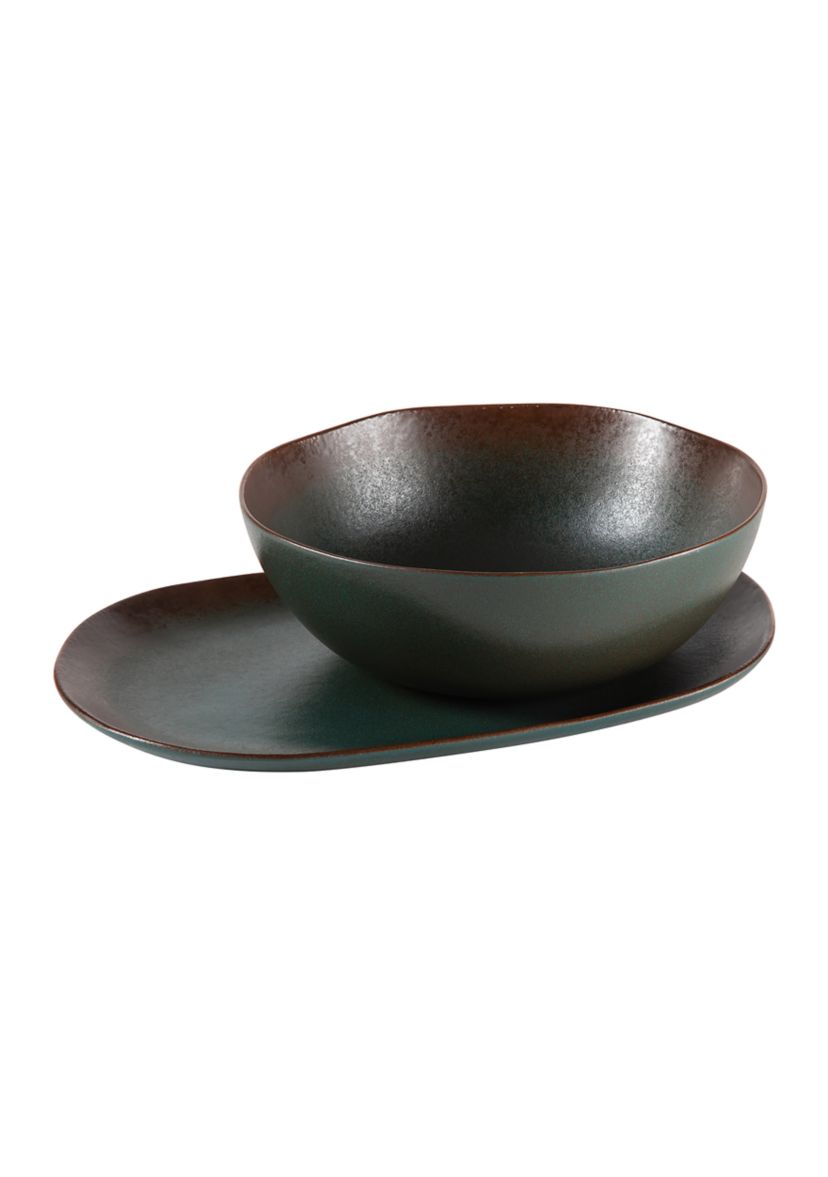 Palermo Sun Reactive Glaze Dinnerware Agave Green 2-Piece Serving Set 