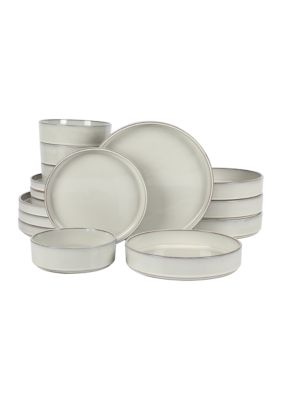 16 Piece White Reactive Glaze Dinnerware Set