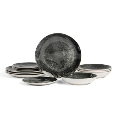 Christian Siriano Onyx 12 pcs Dinnerware Set, Service for 4, Black