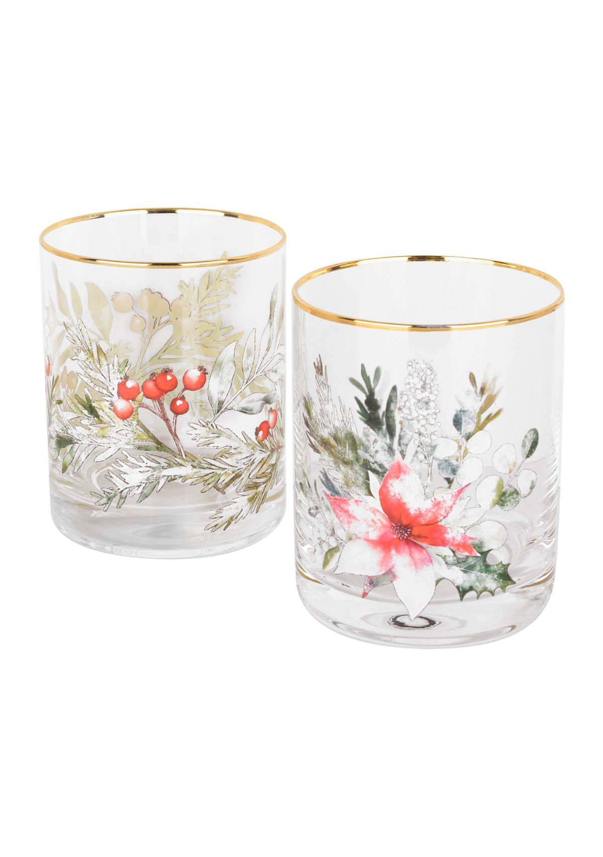 Set of 2 Poinsettia and Holly Glasses