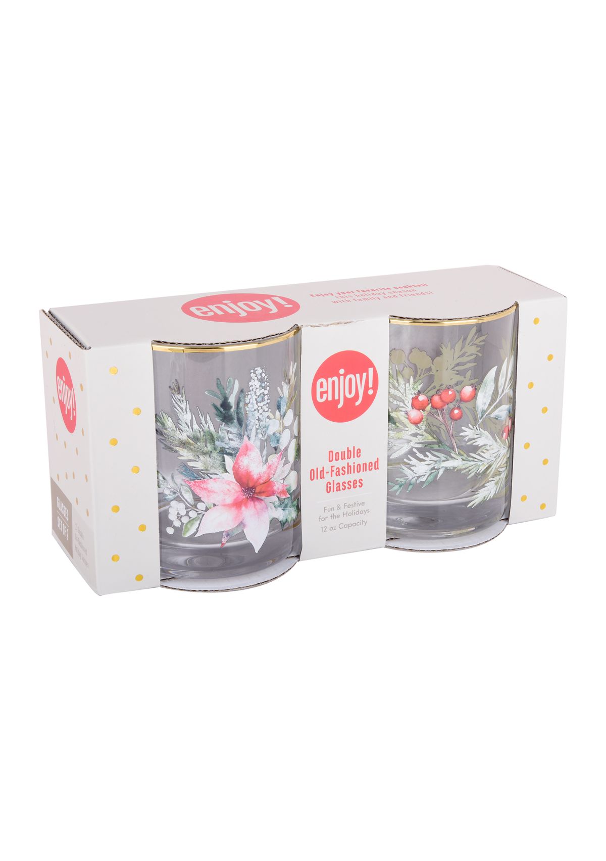 Set of 2 Poinsettia and Holly Glasses
