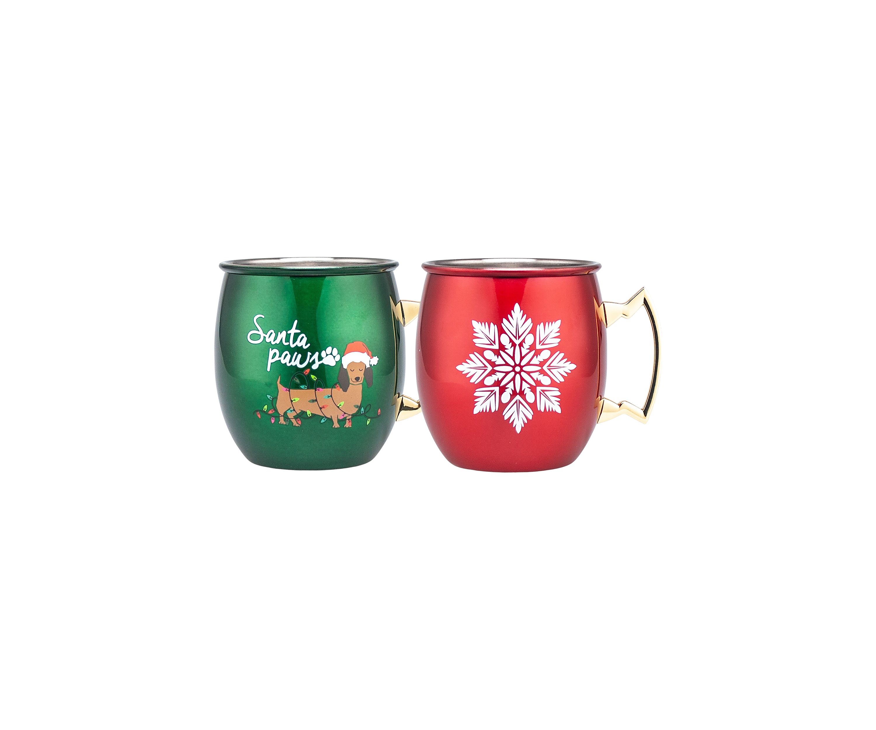 Set of 2 Santa Paws and Snowflake Moscow Mule Cups