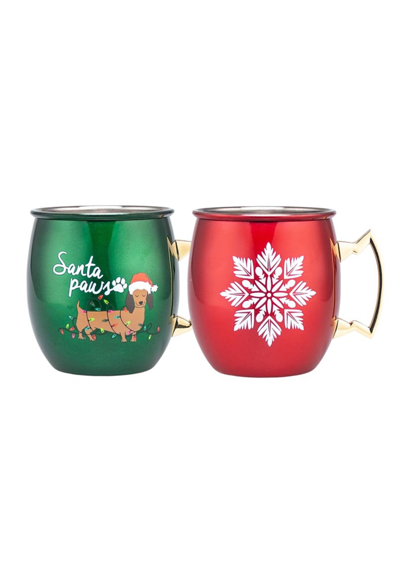 Set of 2 Santa Paws and Snowflake Moscow Mule Cups