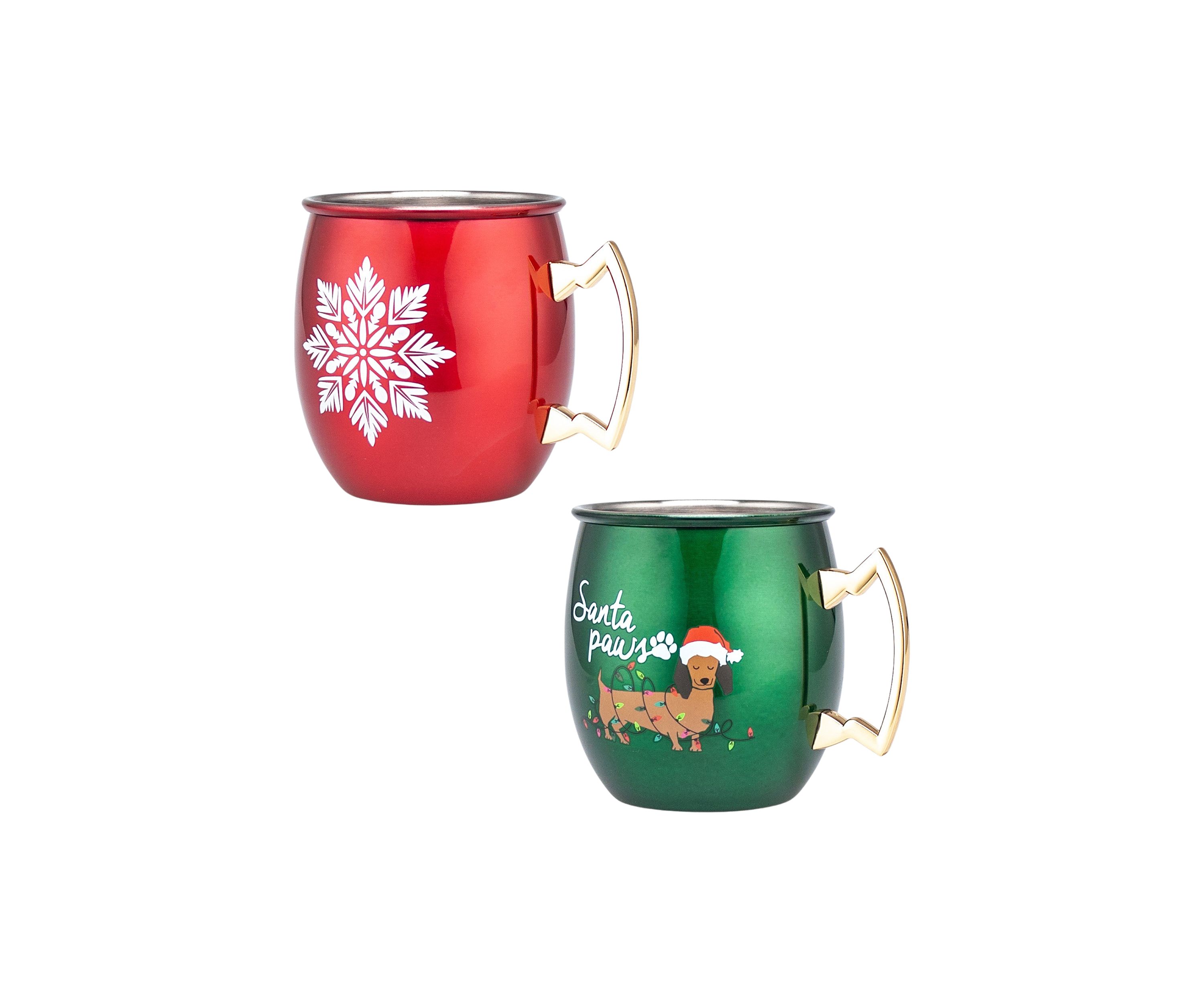 Set of 2 Santa Paws and Snowflake Moscow Mule Cups
