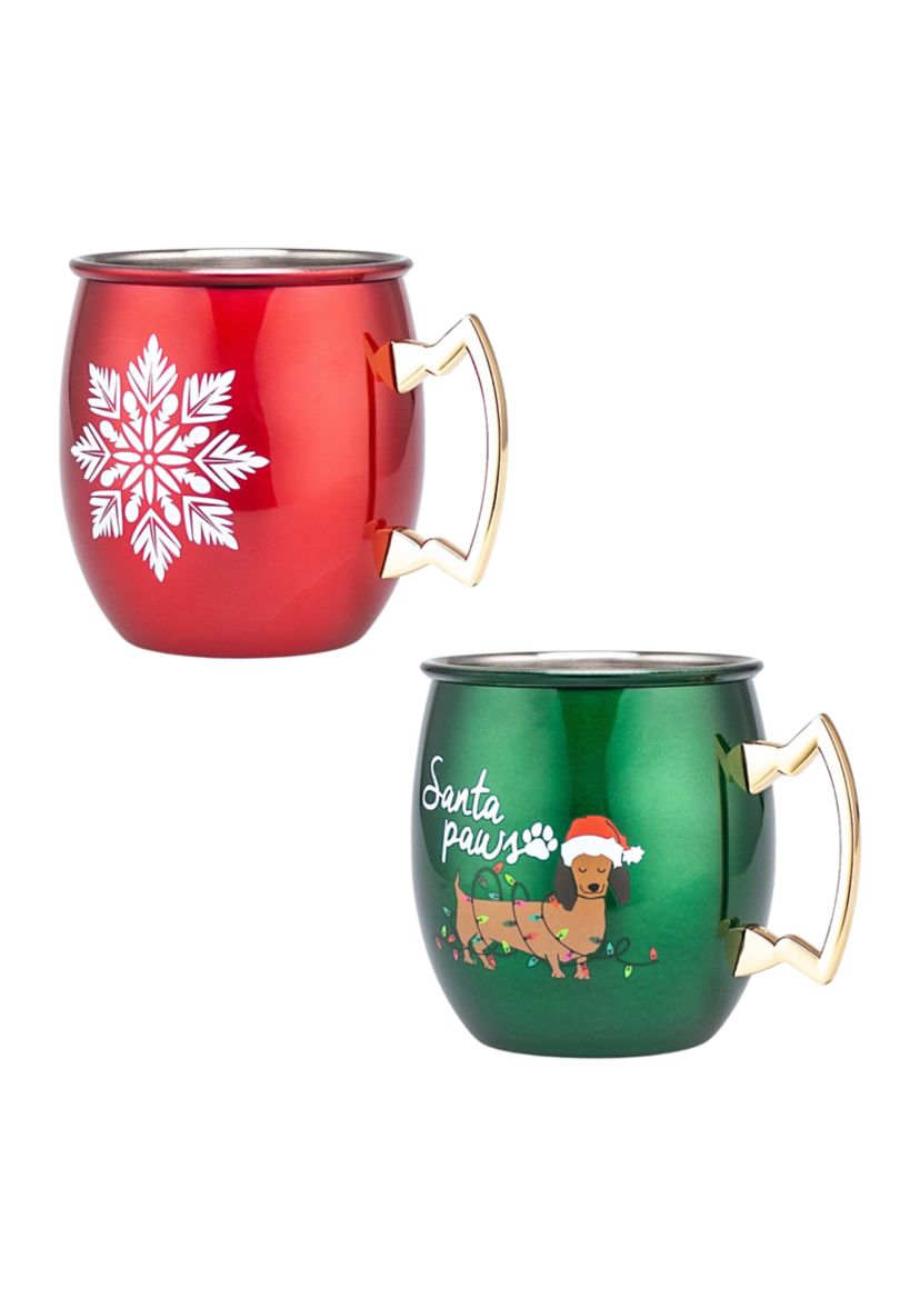 Set of 2 Santa Paws and Snowflake Moscow Mule Cups