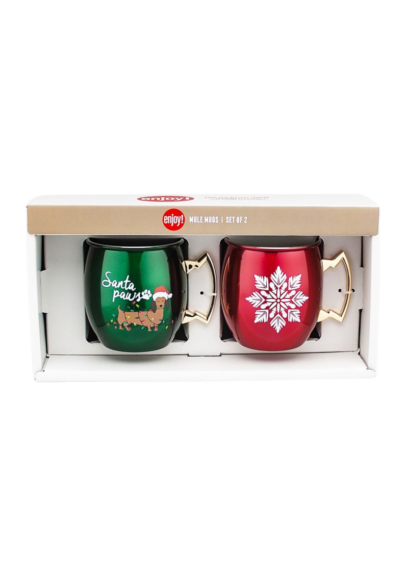 Set of 2 Santa Paws and Snowflake Moscow Mule Cups