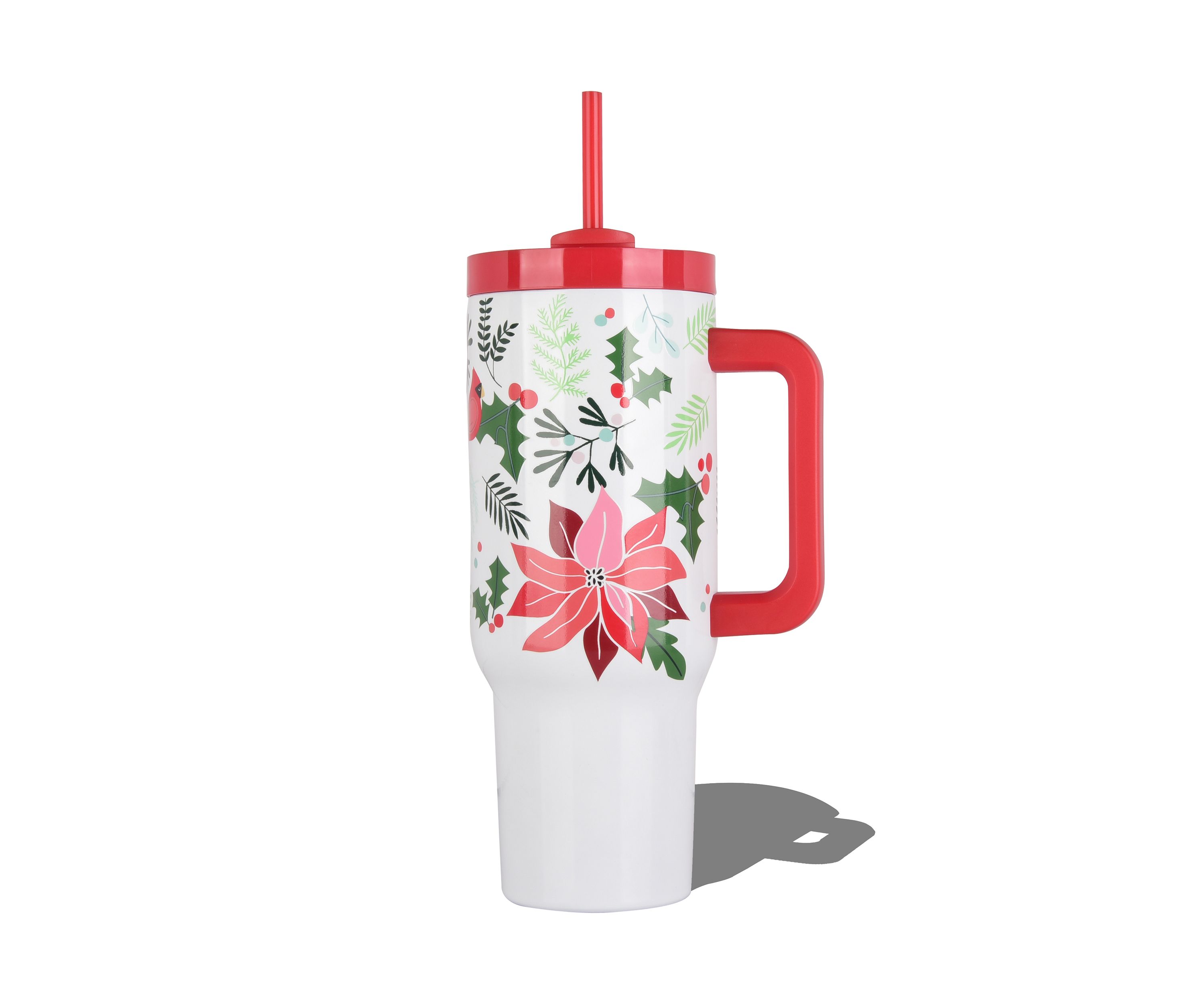 White Poinsettia Cardinal 40 Ounce Tumbler