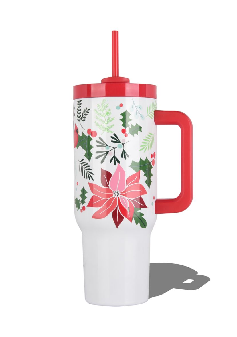 White Poinsettia Cardinal 40 Ounce Tumbler