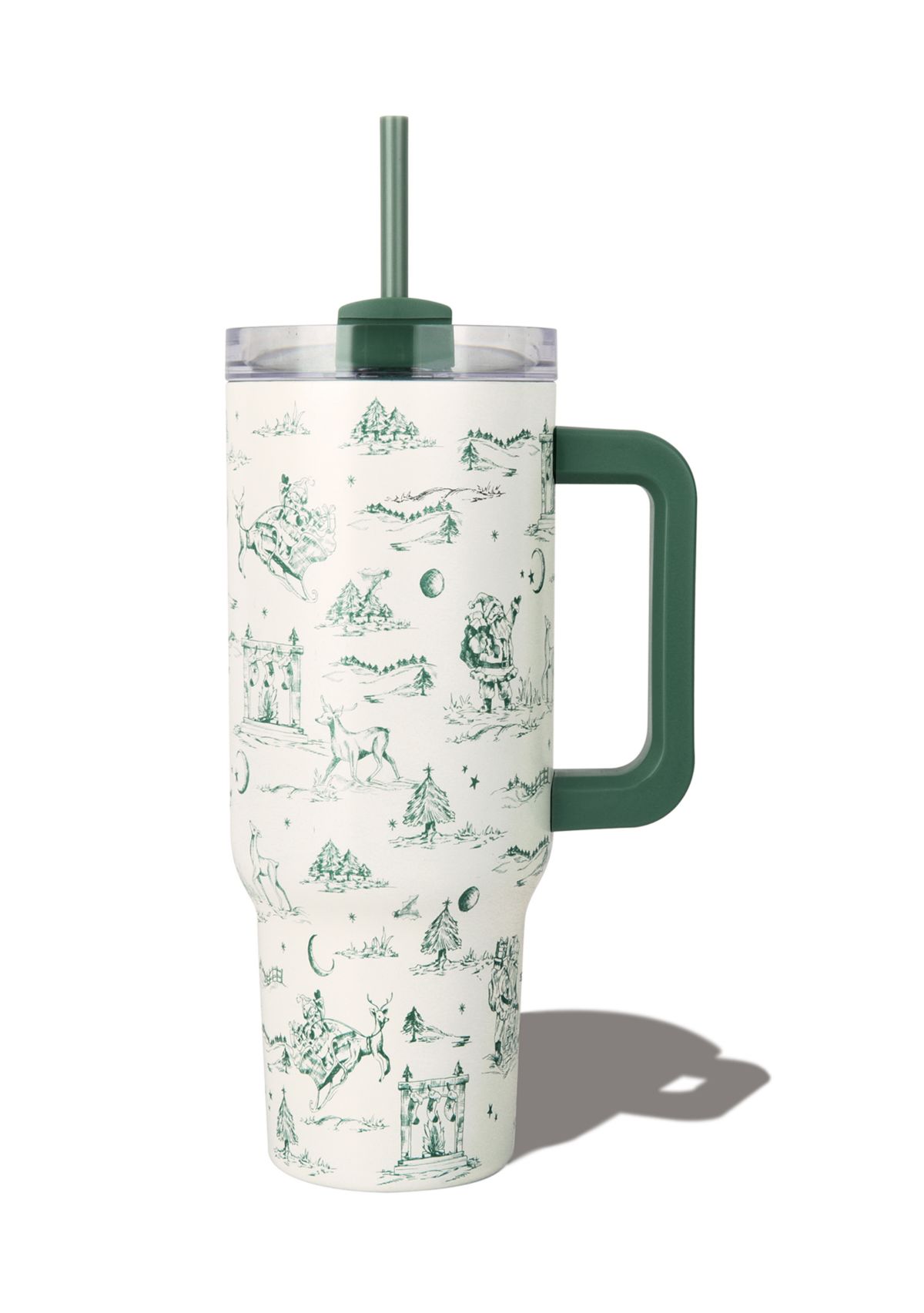 40 oz Green Christmas Toile Insulated Tumbler with Handle