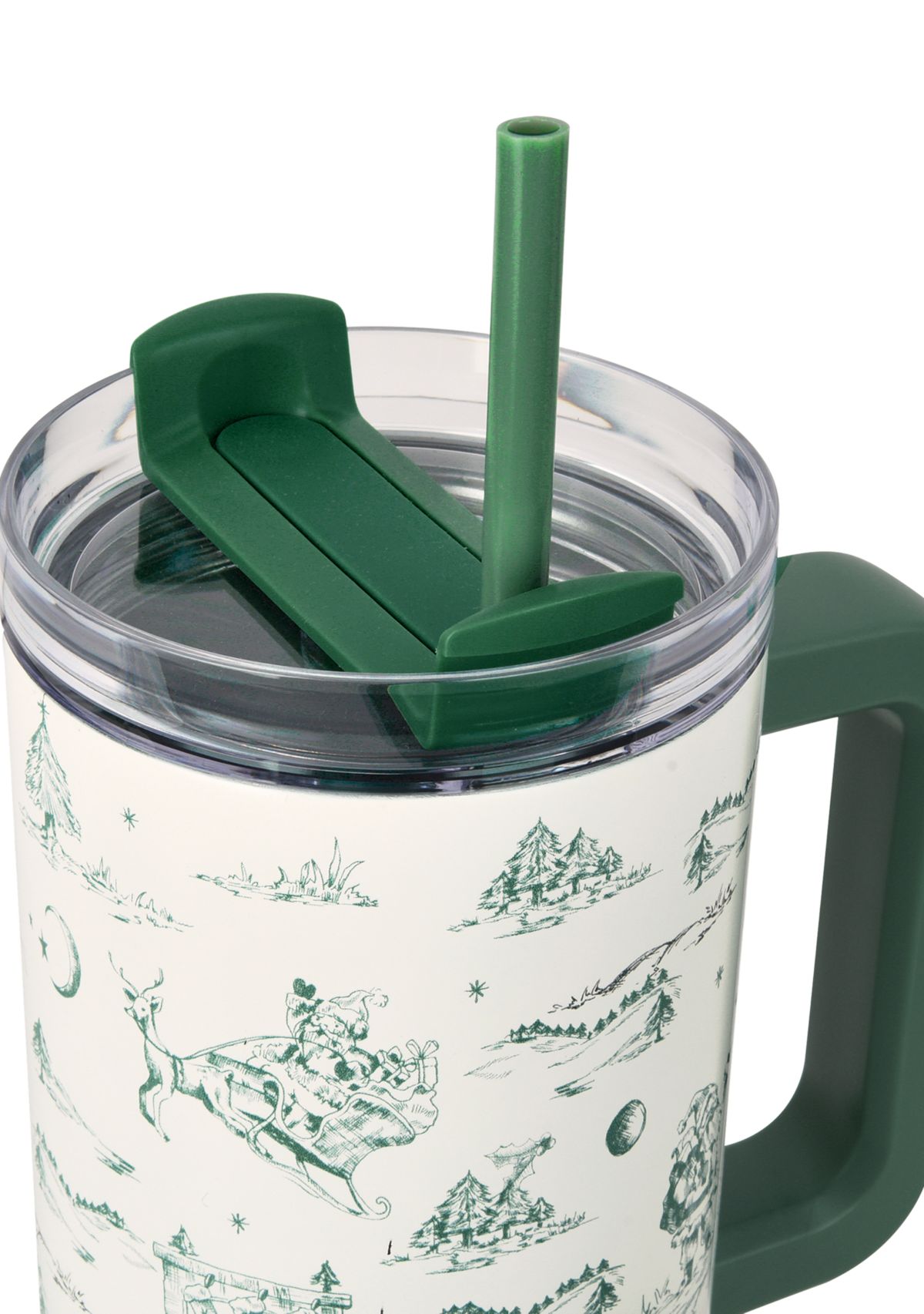 40 oz Green Christmas Toile Insulated Tumbler with Handle