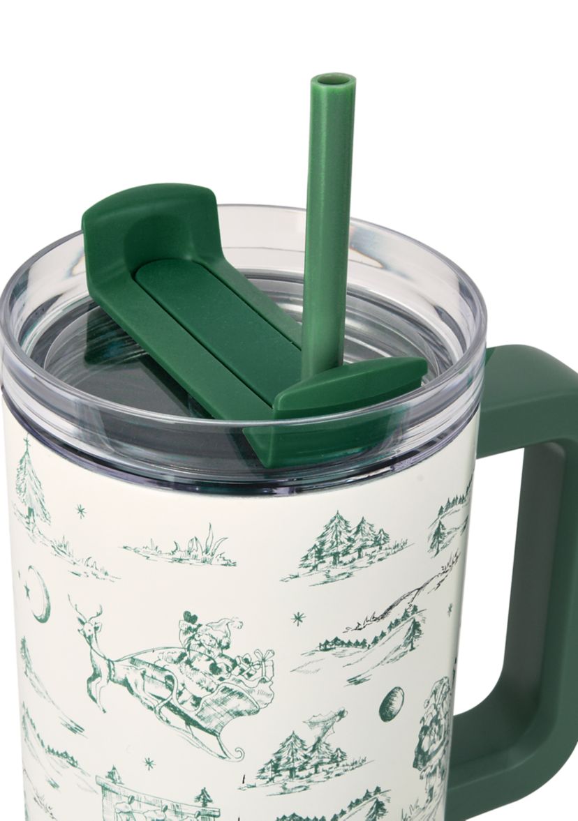 40 oz Green Christmas Toile Insulated Tumbler with Handle