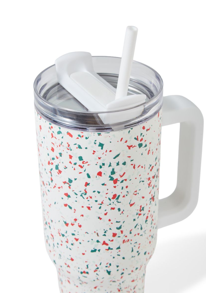 40 oz Holiday Terrazzo Print Insulated Tumbler with Handle 