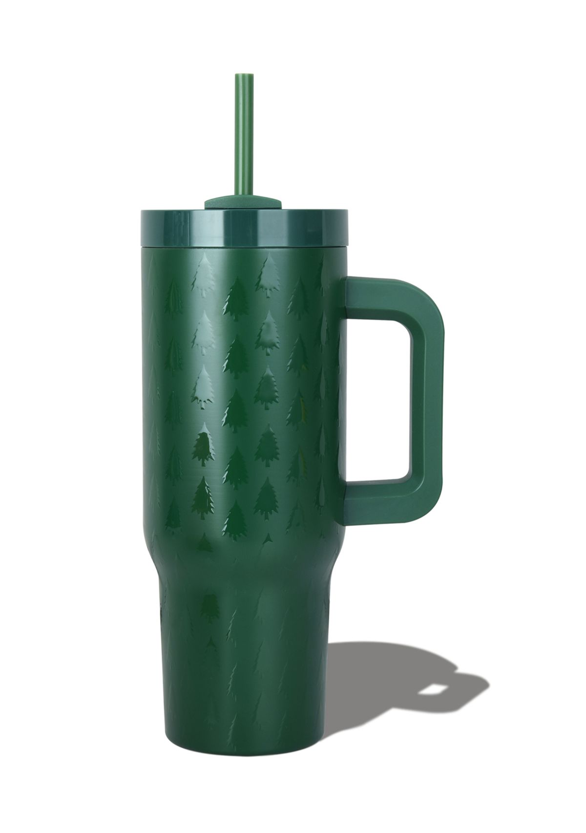 30 oz Dark Green Embossed Tree Insulated Tumbler with Handle