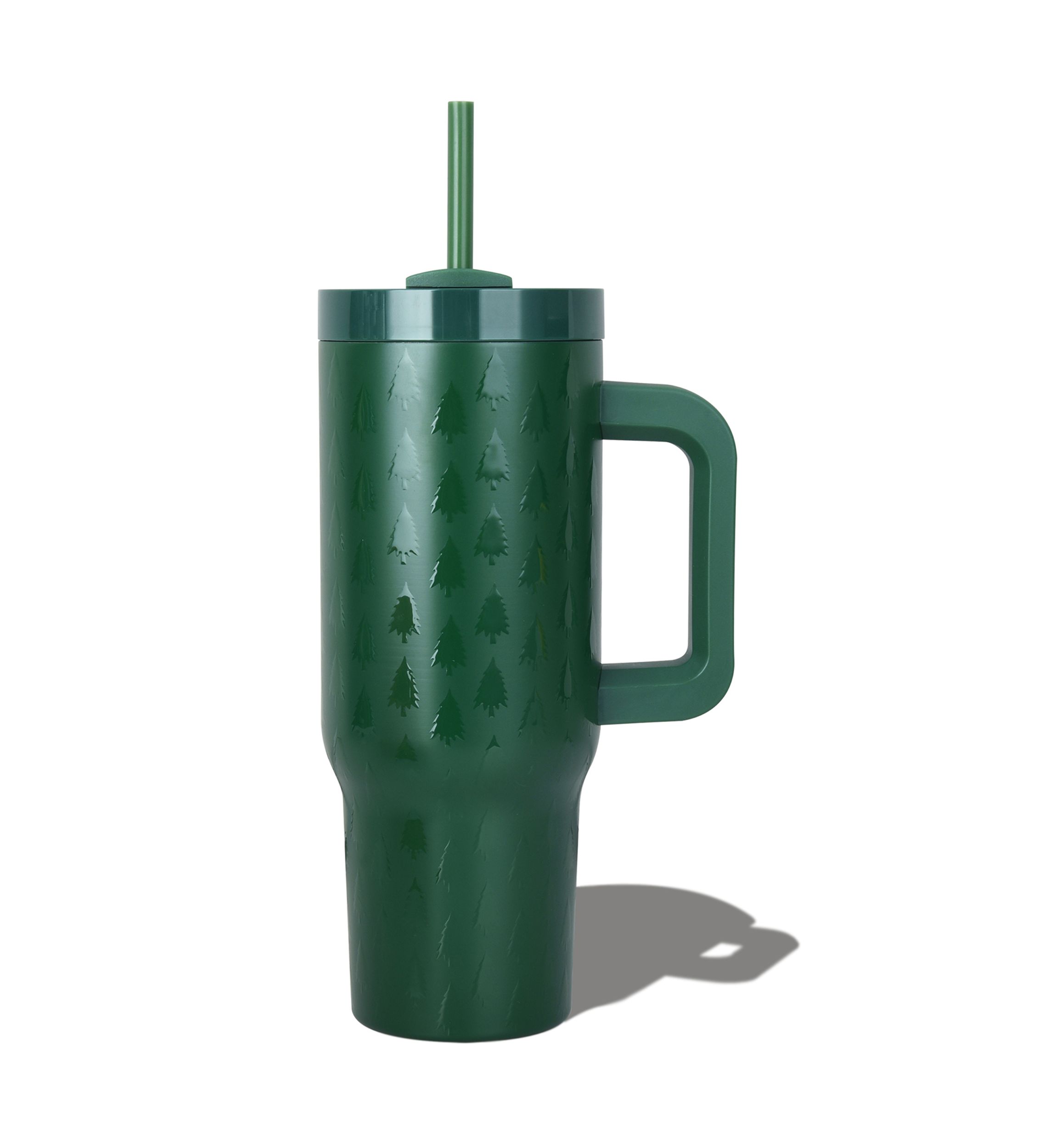 30 oz Dark Green Embossed Tree Insulated Tumbler with Handle