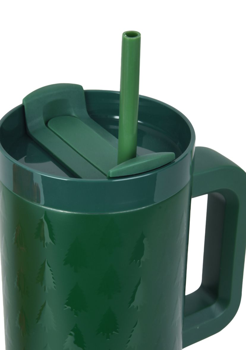 30 oz Dark Green Embossed Tree Insulated Tumbler with Handle