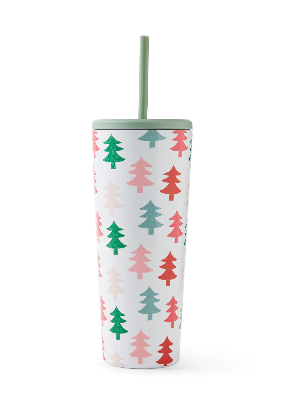 24 oz Multi-Light Green Christmas Straw Tumbler
