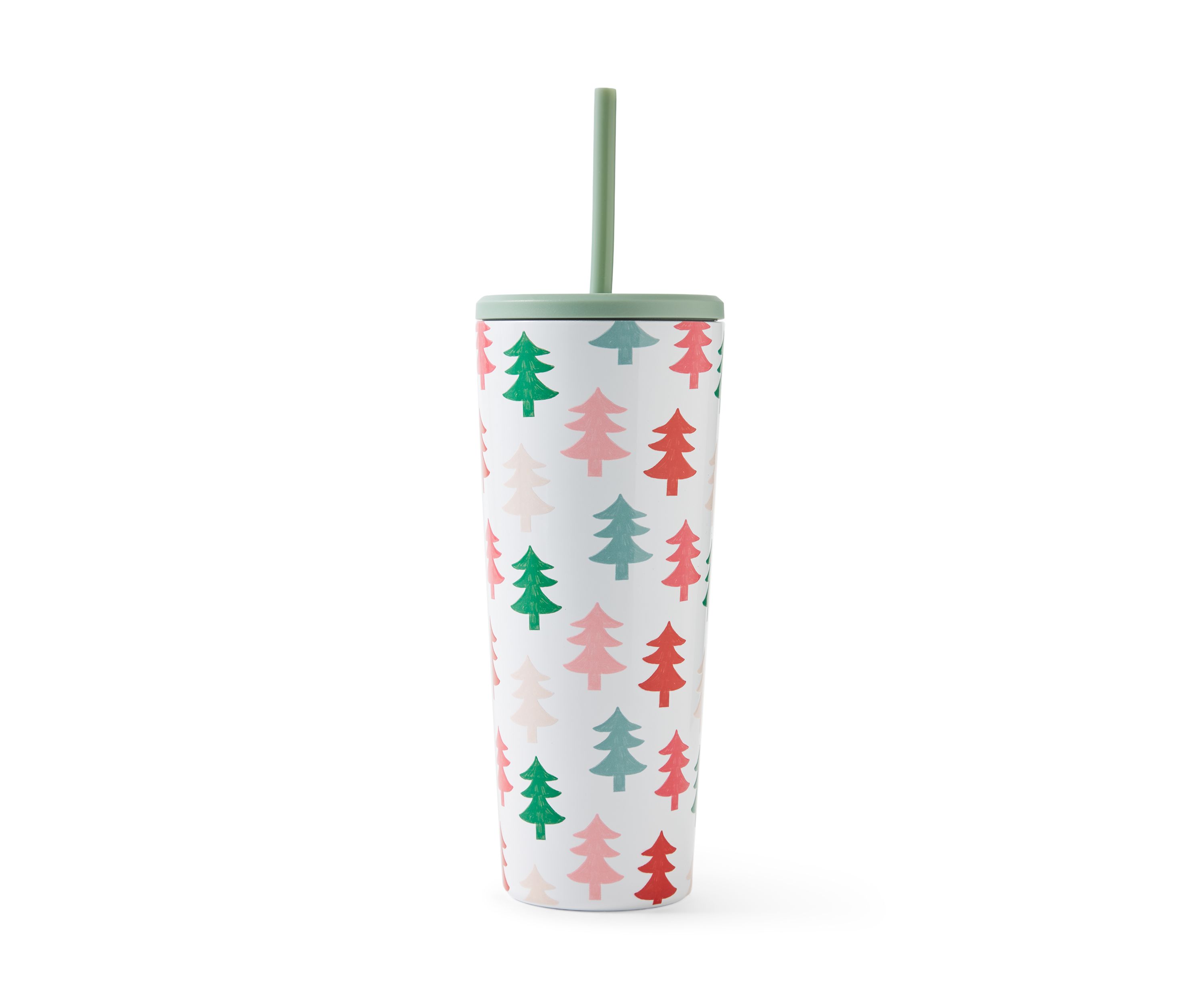 24 oz Multi-Light Green Christmas Straw Tumbler