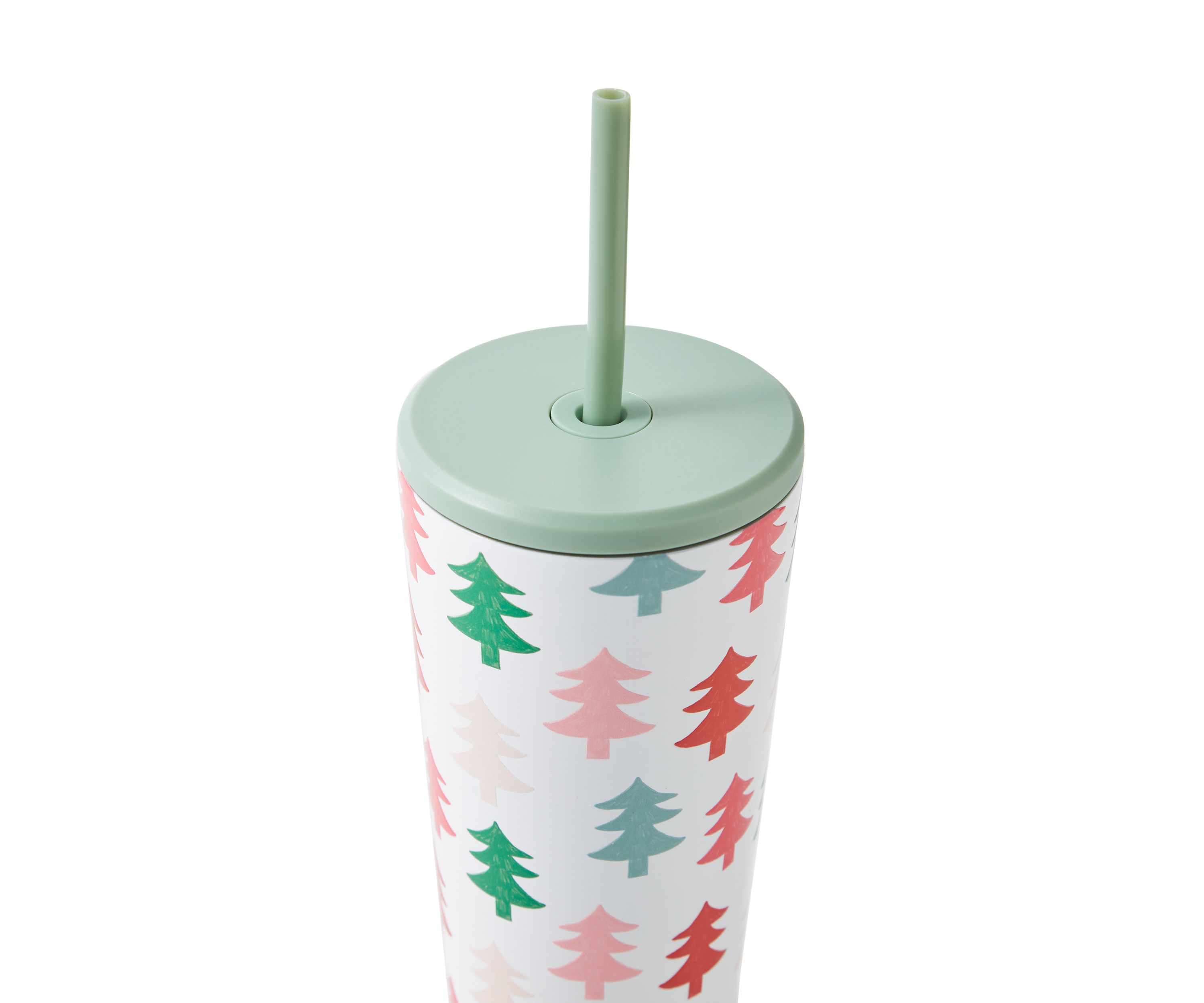 24 oz Multi-Light Green Christmas Straw Tumbler