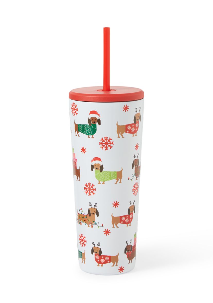 24 oz Holiday Dachshund Insulated Straw Tumber