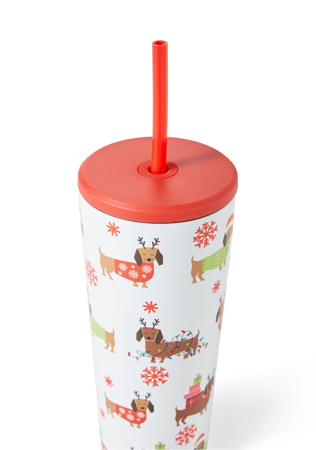 24 oz Holiday Dachshund Insulated Straw Tumber