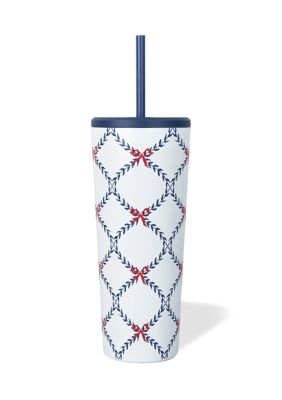 go 24 oz Blue Bow and Lattice Insulated Straw Tumbler, 57 x 24