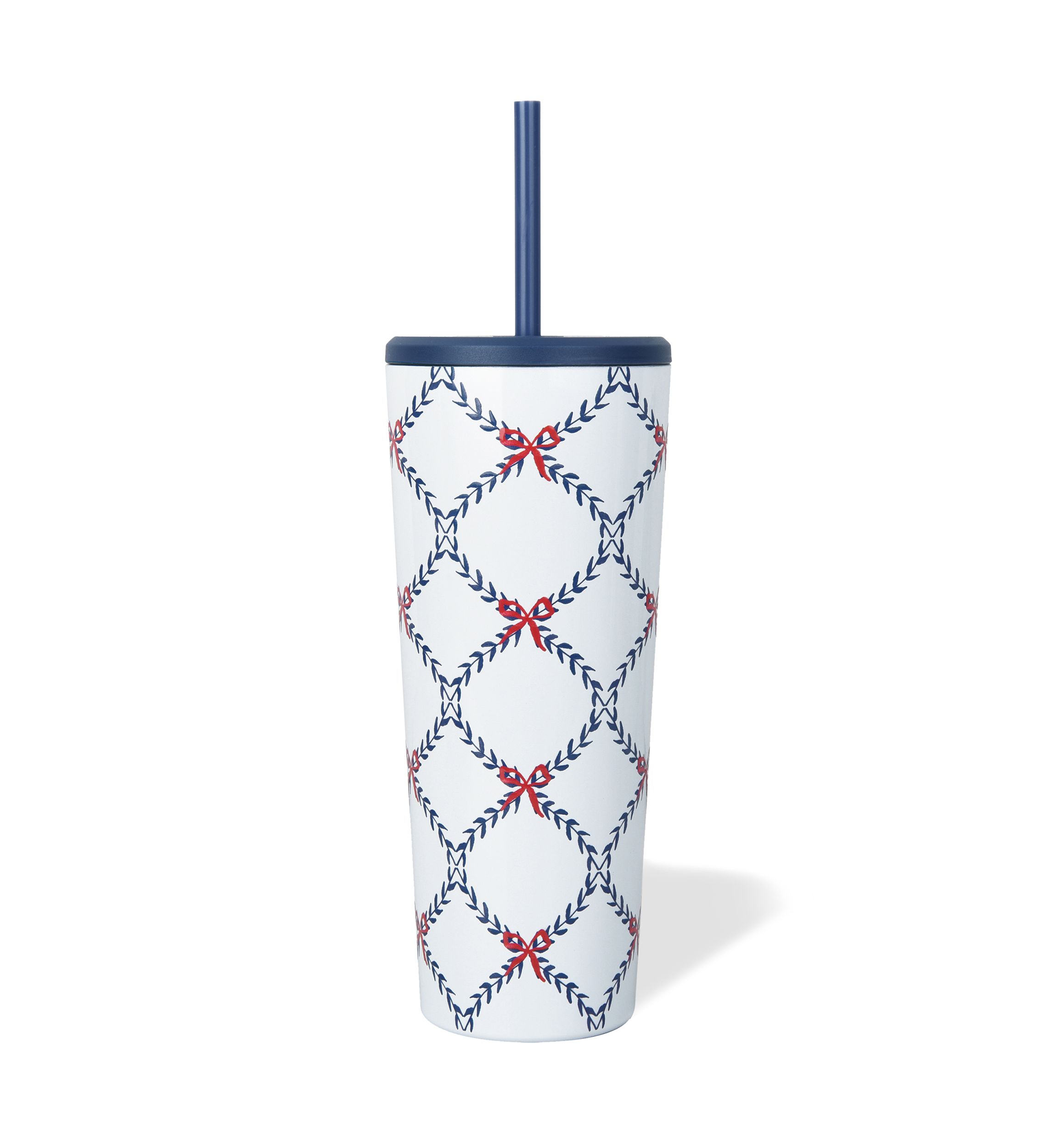 24 oz Blue Bow and Lattice Insulated Straw Tumbler
