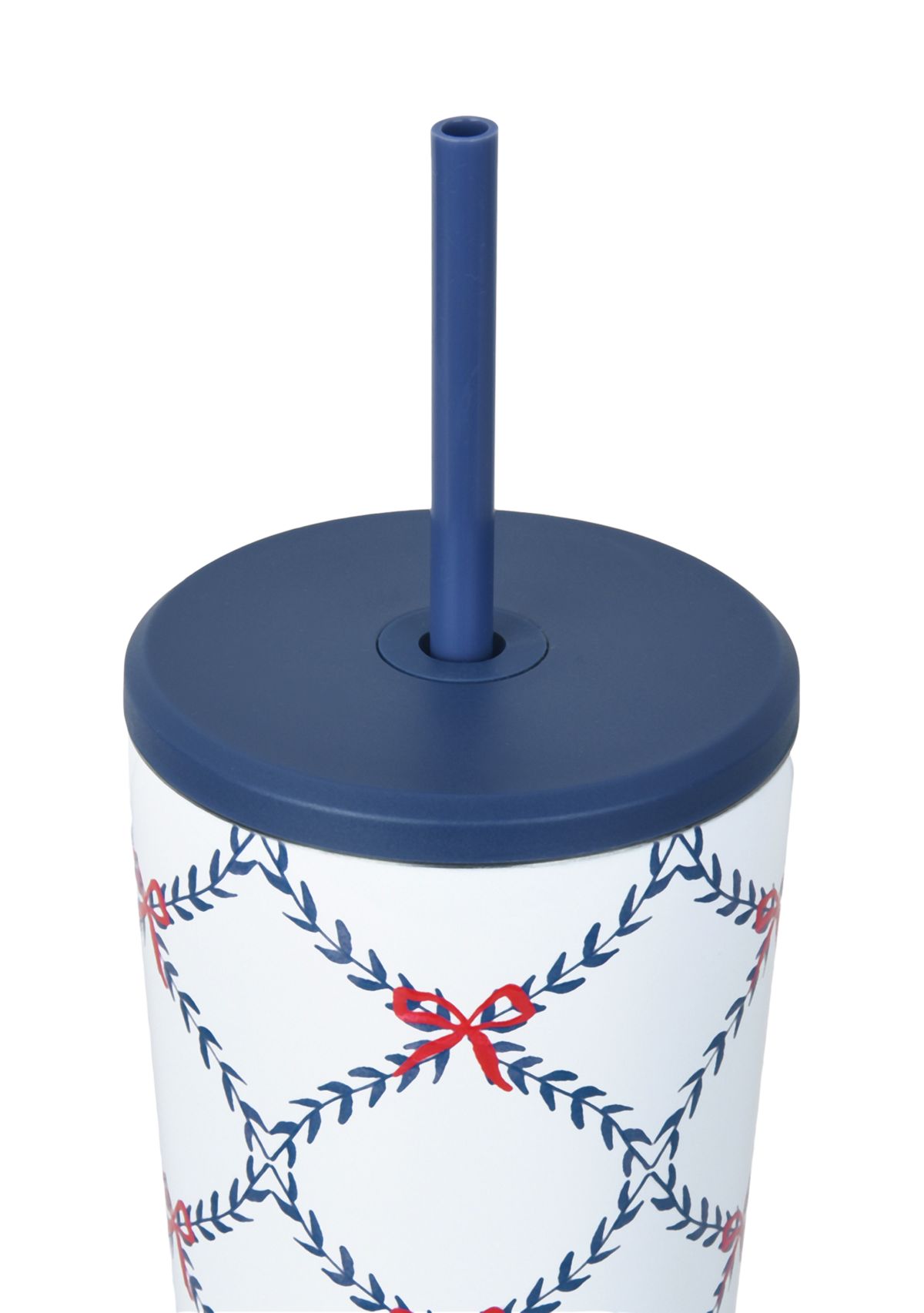24 oz Blue Bow and Lattice Insulated Straw Tumbler