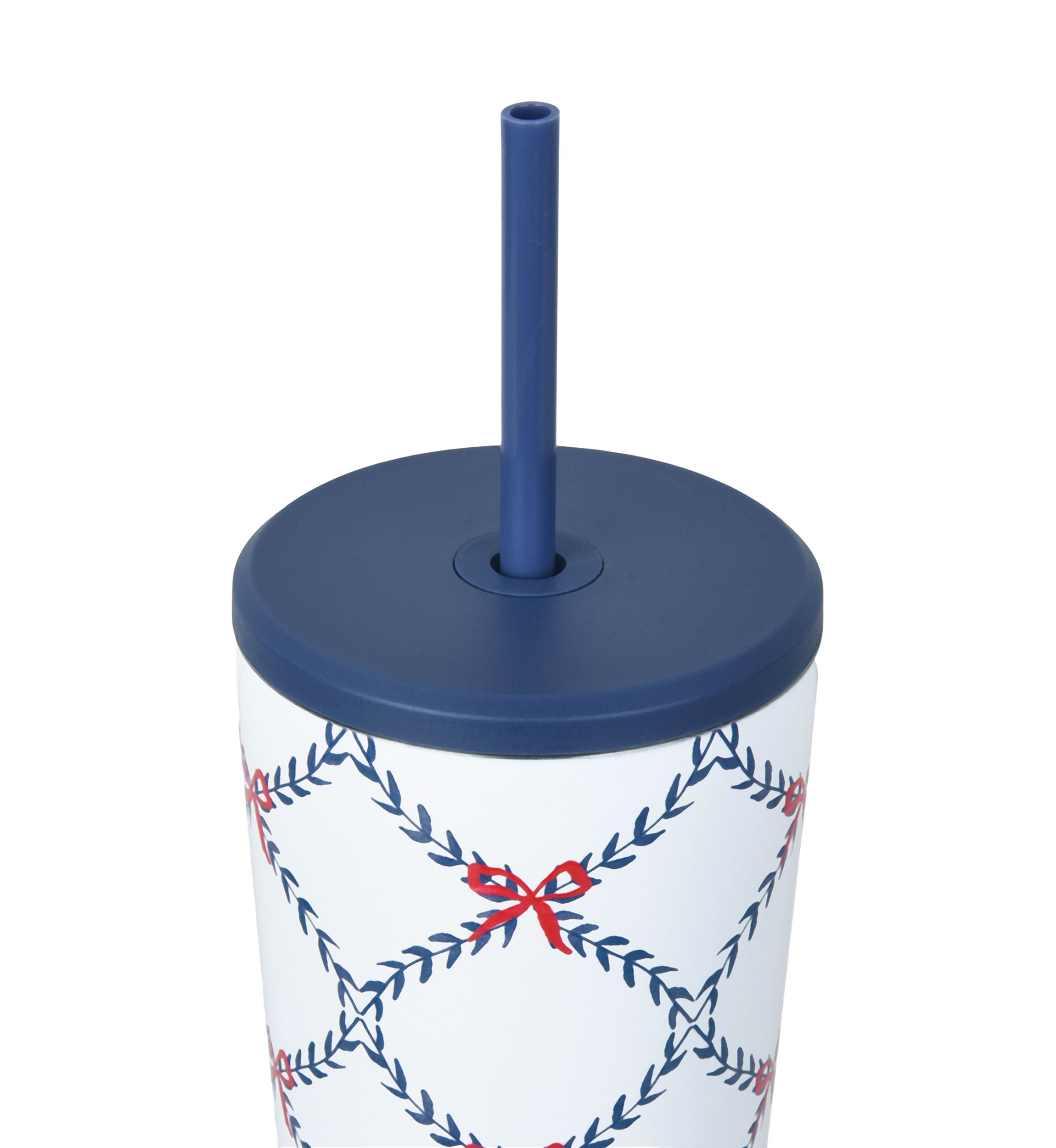 24 oz Blue Bow and Lattice Insulated Straw Tumbler