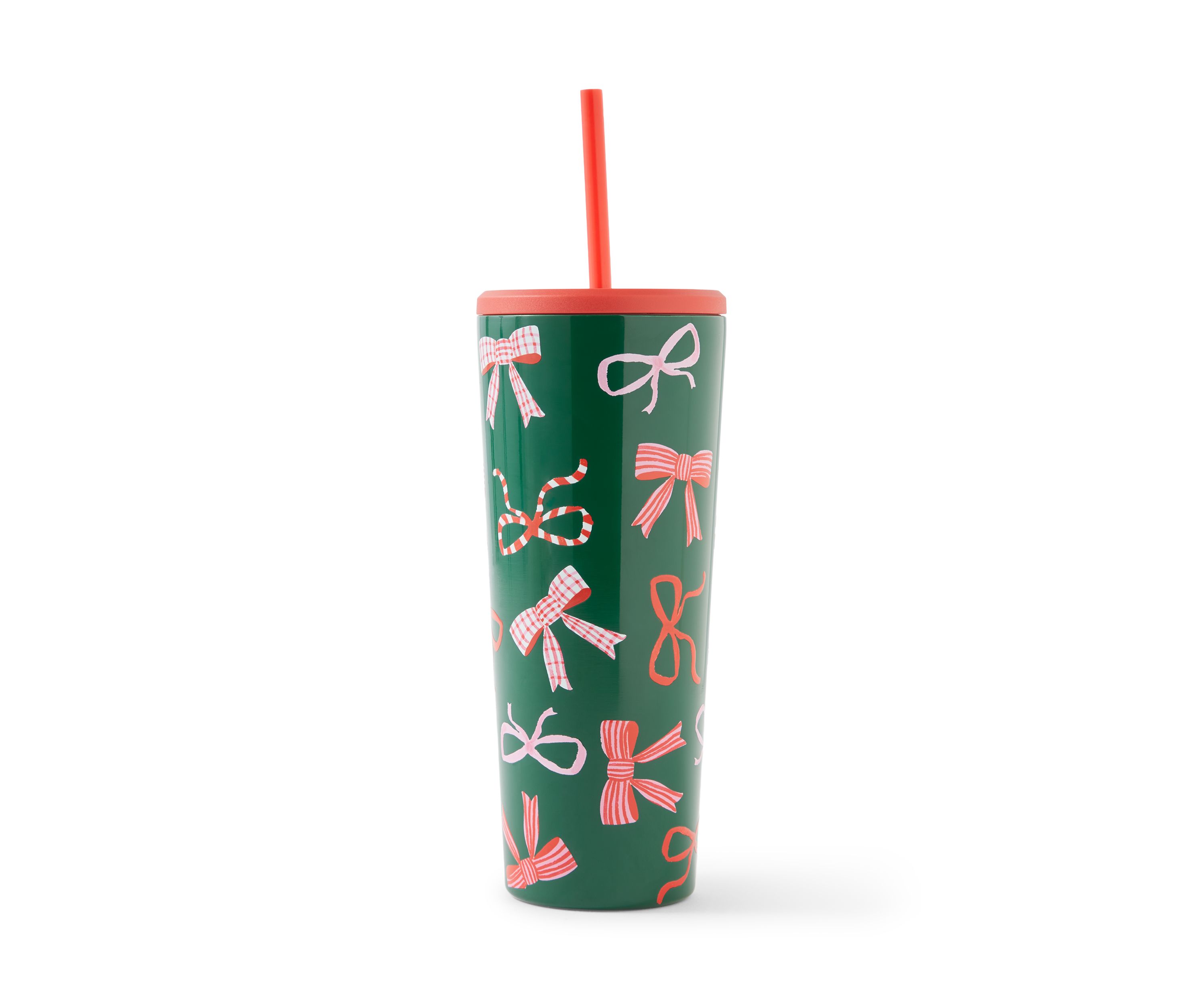 24 oz Straw Tumbler with Red and Green Bows